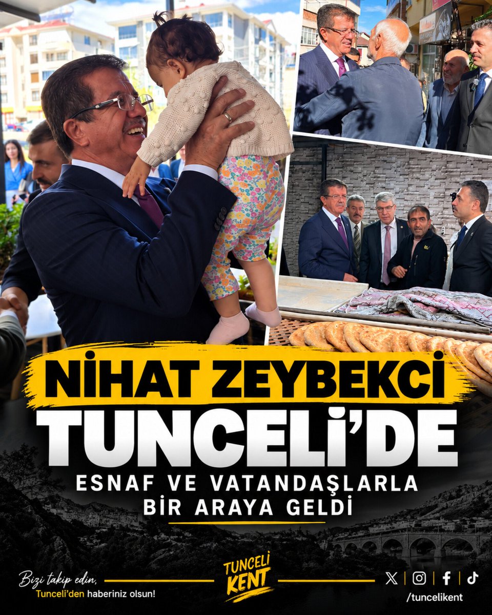 TunceliKent's tweet photo. Eski Ekonomi Bakanı, AK Parti Genel Başkan Yardımcısı Nihat Zeybekci, “Türkiye Yüzyılı Buluşmaları” programı kapsamında Tunceli’ye gelerek kentte bir dizi ziyaret ve temas gerçekleştirdi.

Programı kapsamında AK Parti Tunceli İl Başkanlığı’nı ziyaret eden Zeybekci; Sorpiyan Cemevi, Munzur Üniversitesi, Tunceli Valiliği ile Tunceli Ticaret ve Sanayi Odası’nda temaslarda bulundu. Atatürk Mahallesi’nde esnafla bir araya gelen Zeybekci, Seyit Rıza Meydanı’nda ise muhtarlarla buluştu.

Kentte vatandaşlarla da bir araya gelen Zeybekci, birlik ve beraberlik ile “Terörsüz Türkiye” sürecine ilişkin değerlendirmelerde bulundu.

#tunceli #tuncelihaber #tuncelikent @ZeybekciNihat