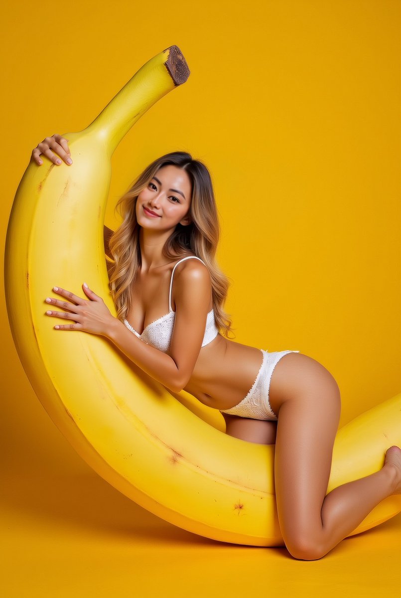 emirifonda's tweet photo. Shooting a poster for a banana brand today 🍌✨ Hard not to hold on tight when the “product” is almost bigger than me.  Be honest—cute, cheeky, or just completely bananas? 👀 😏 Would this ad catch your eye?

#BananaBrand #PosterShoot #PlayfulVibes https://t.co/fXog5XoOvx