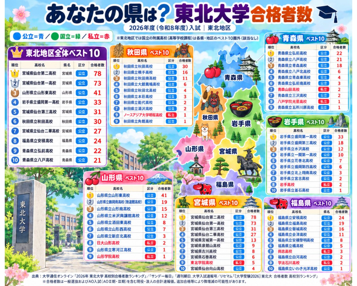 teppei_free's tweet photo. あなたの県は？
東北大学合格者数 https://t.co/RPNEyhJhst