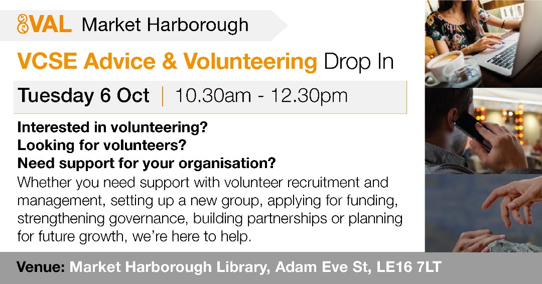 valonline's tweet photo. #askVAL 
Are you interested in getting involved in volunteering and community action in Leicestershire?
➡️Come along and join us for a chat to find out more: 
https://t.co/alwj5MsYc3 https://t.co/WskTNENPg7