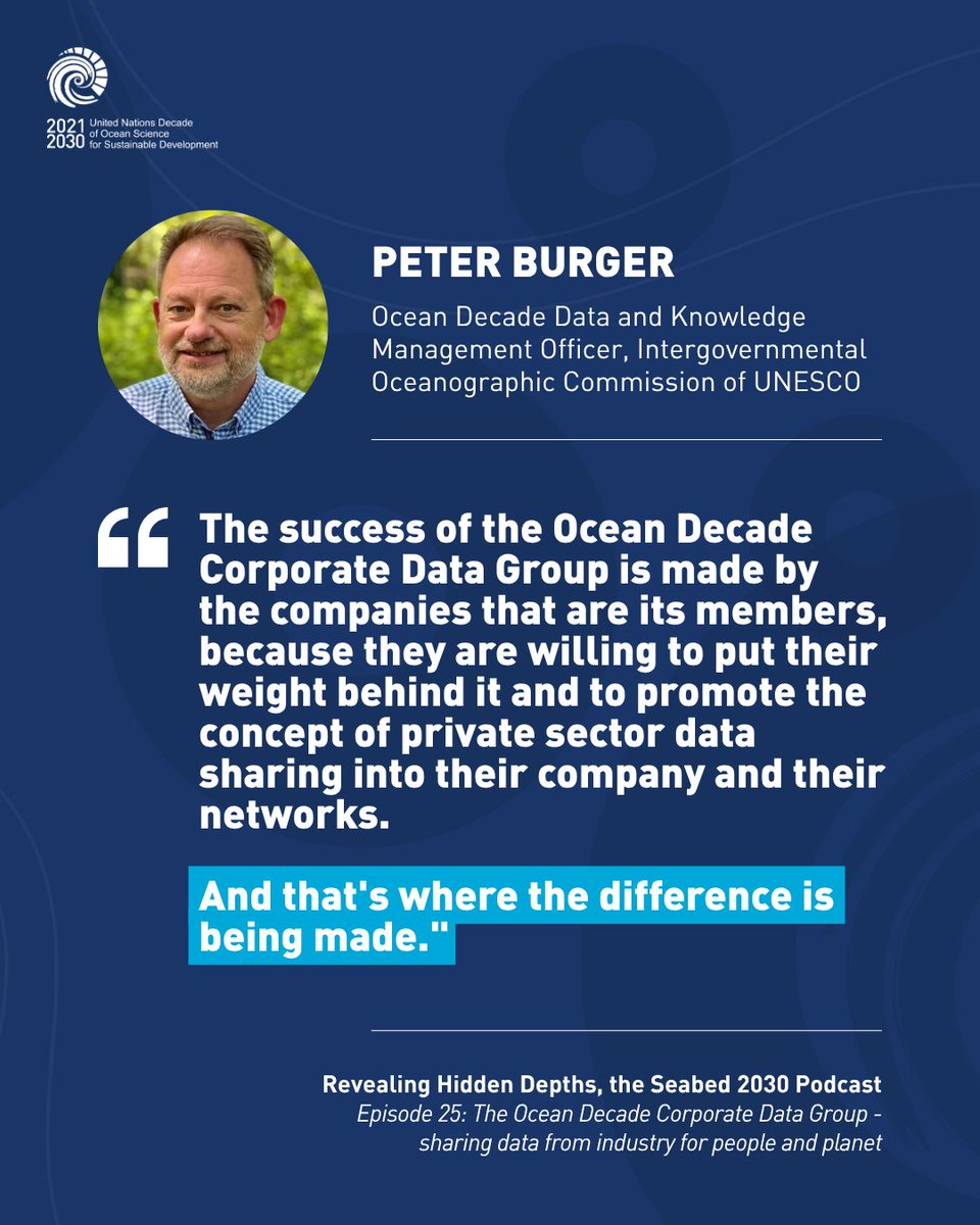 UNOceanDecade's tweet photo. 🎙️In the new episode of @seabed2030's podcast, Peter Burger from the #OceanDecade at @IocUnesco outlines how the Ocean Decade Corporate Data Group supports ocean data sharing from industry for people and planet.
Listen here: https://t.co/WoS8bl4gNs https://t.co/hKZGZQmqQB
