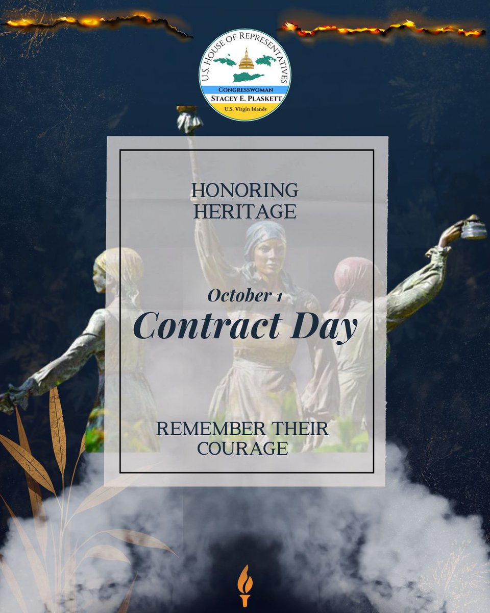 A commemorative poster honoring Contract Day, showing three historical figures in traditional clothing against a dark, smoky background. A congressional seal appears at the top, with decorative flames and a small torch symbol.