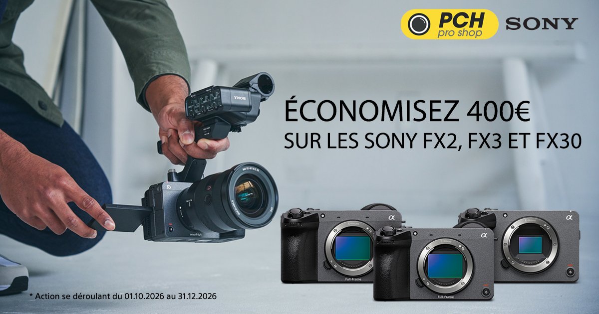 PCHPROSHOP's tweet photo. Promotion Sony Cinema Line : Jusqu’à 400 € de remise directe sur les FX3 / FX2 et FX30.

Du 1er septembre au 31 décembre 2026 inclus, bénéficiez d’une remise directe de jusqu’à  400 € sur une sélection de caméras Sony Cinema Line.

#sony https://t.co/o8zajRl6r9