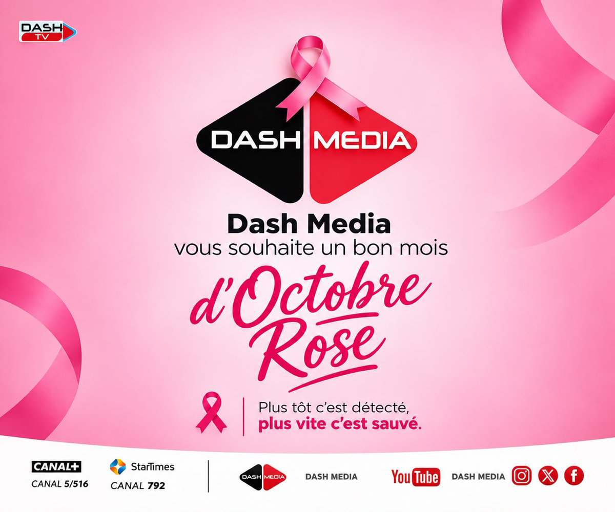 dashmedianews's tweet photo. 🌸 Dash Media vous souhaite un bon mois d'Octobre Rose ! 🎗️

N'oublions pas : « Plus tôt c'est détecté, plus vite c'est sauvé. » Sensibilisons et prenons soin de nos proches ! 💪💗  

#OctobreRose #DashMedia #Depistage #CancerDuSein https://t.co/qj0ZluUopK