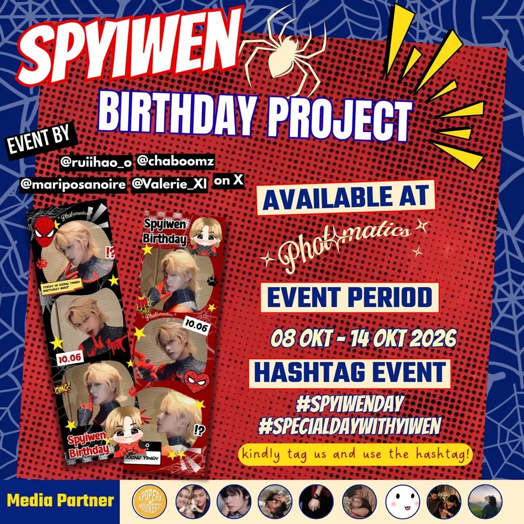 bemyboyys_'s tweet photo. Twhipp... 🕸️  Catch you! Spider or Spyiwen? Choose... choose...

Catch your moment with Spyiwen in the photobooth, with a frame by @ruiihao_o @chaboomz @mariposanoire @Valerie_XI

ᯓ 08 - 14 October 2026
ᯓ @photomaticsid

Save the date! and don't forget to catch the moment with spyiwen 🕸️๋࣭ ⭑

Tag us or use #specialdaywithyiwen #spyiwenday #FlowersForXiongYiwen #HAPPY_BIRTHDAY_XIONGYIWEN