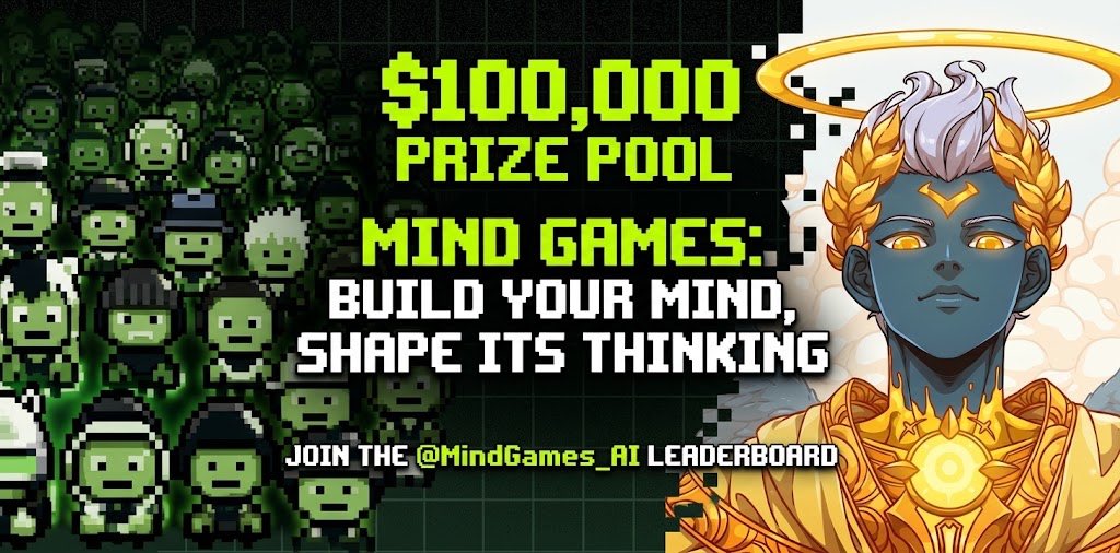 Shrmurda's tweet photo. $100,000 prize pool 🔥 

All you have to do is build your mind, shape how it thinks then join the @MindGames_AI leaderboard 

Minds game is a fantasy league where the players are AI minds built by you.

Will you be participating?

I secured wl spot for my community to support their upcoming NFT mint as well