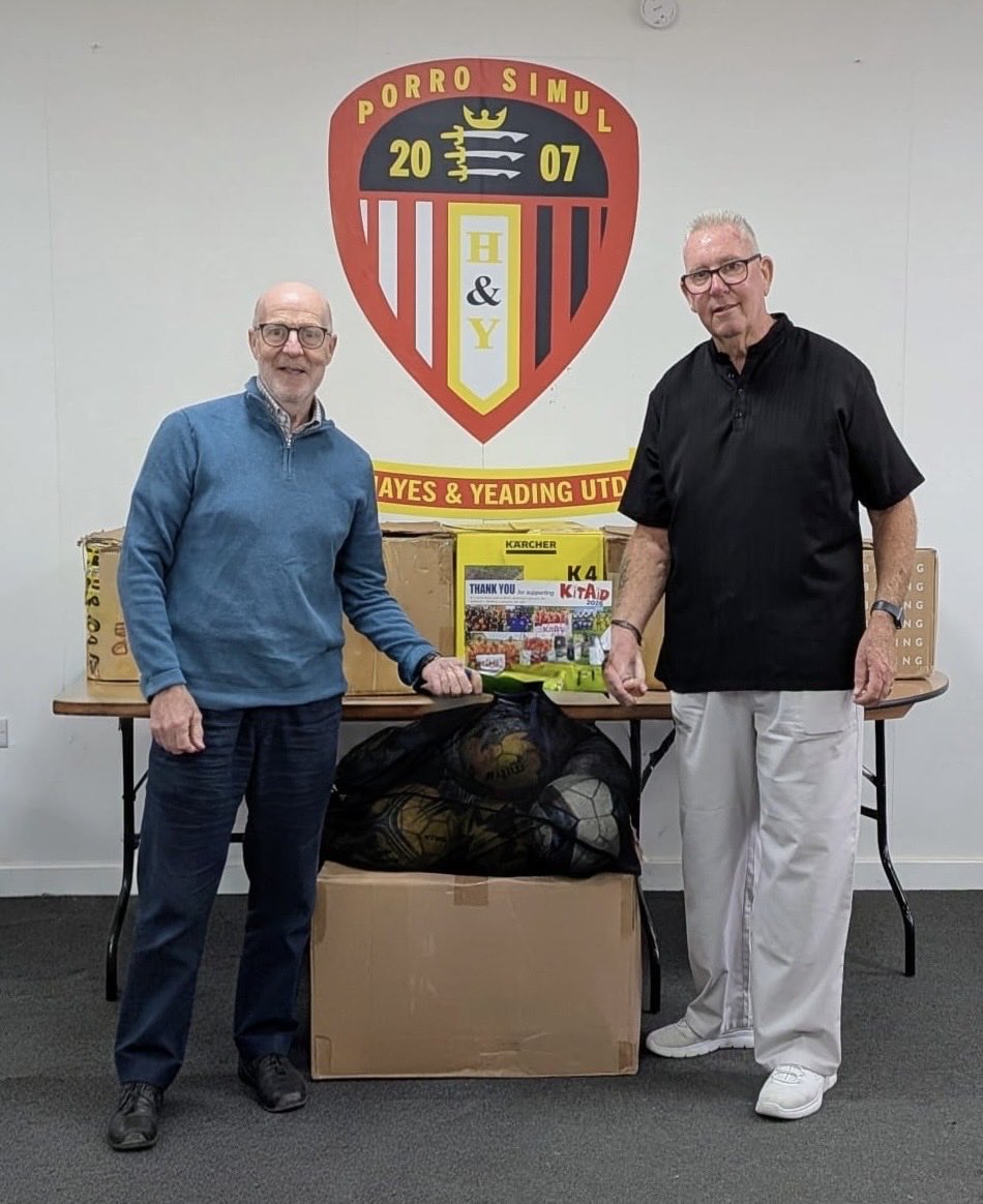 KitAid's tweet photo. 💙⚽ A huge thank you to Hayes &amp; Yeading United F.C. for your ongoing support and for another fantastic donation of kit! 👕⚽

A special thank you to Patsy and to the groundsman — who, interestingly, is also the very same groundsman featured in Ted Lasso! 🎥 

#KitAid #ThankYou https://t.co/3NRgJq9YMI