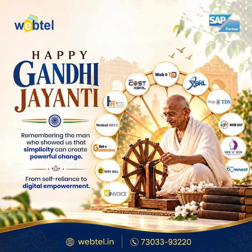 webteldotin's tweet photo. 🇮🇳 Happy Gandhi Jayanti! 🕊️
On this Gandhi Jayanti, we remember the timeless values of truth, simplicity, self-reliance, and purposeful change.
#HappyGandhiJayanti #GandhiJayanti #MahatmaGandhi #DigitalEmpowerment #DigitalTransformation #SelfReliance #Innovation #Webtel https://t.co/rNW9wM9CT0