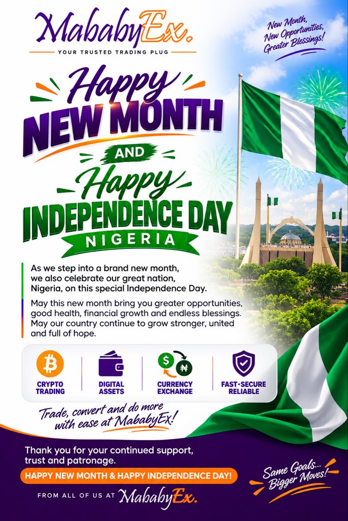 MababyExchange's tweet photo. “Happy New Month” &amp; Happy Independence Day

Trade Smarter Trade Safely 
Trade @MababyExchange https://t.co/p7m91SSvZm