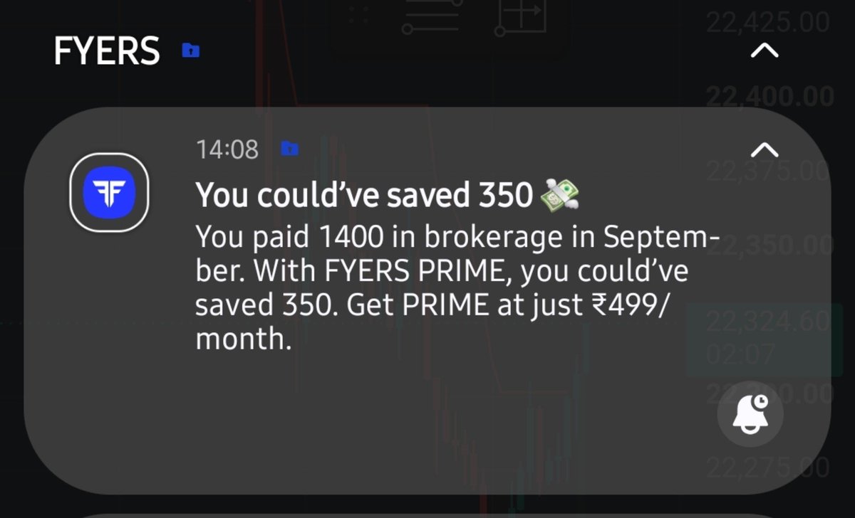 ntejesh06's tweet photo. I am receiving these notifications daily can you please me logic behind this why should I pay 499 to save 350 @fyers1 @tejaskhoday https://t.co/aSiaOYBjSR