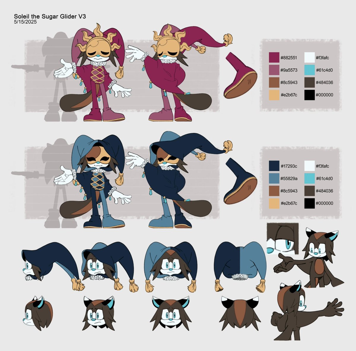 soniccitynet's tweet photo. 🎨 Evan Stanley has shared detailed model sheets for Soleil/Lunar the Sugar Glider, Dapple the Doe and Blackwood the Ermine from IDW Sonic!

The sheets include full turnarounds, expression guides, color palettes, costume details and design notes, giving a closer look at how each character was developed for the comics.

#SonicNews | #IDWSonic