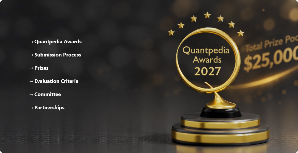 quantpedia's tweet photo. A New Stage, a New Deadline: Quantpedia Awards 2027 Are Here Again!

Quantpedia Awards 2027 are here — with over $25,000 in prizes and a bigger stage for outstanding quant research! In partnership with The Data Driven Market Show, we’ll announce the winners live on stage at Future Alpha 2027, during the conference on March 16–17, 2027, putting their work in front of the global quantitative investing community. 

Compete for cash awards, education, research tools, and industry recognition — but note the earlier submission deadline: December 31, 2026, at 23:59 UTC.

https://t.co/PGf8Dx1m5I

#quant #algo #trading #research #competition #quantpedia #awards