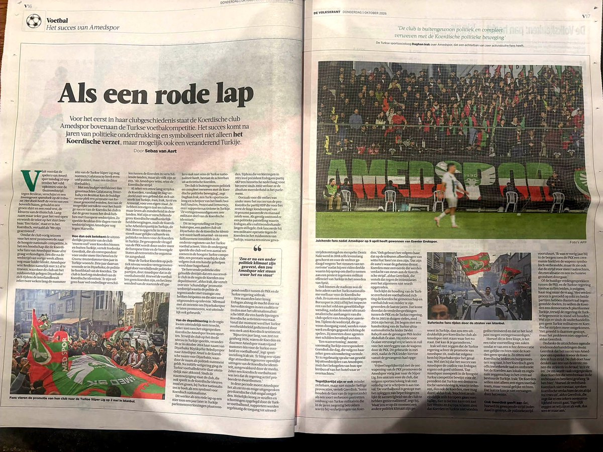 fgeerdink's tweet photo. Huge story about #Amedspor in Dutch daily @volkskrant, with yours truly as one of the sources :-) #EmHatin #Emlivirin https://t.co/Yn5JQaOwAO