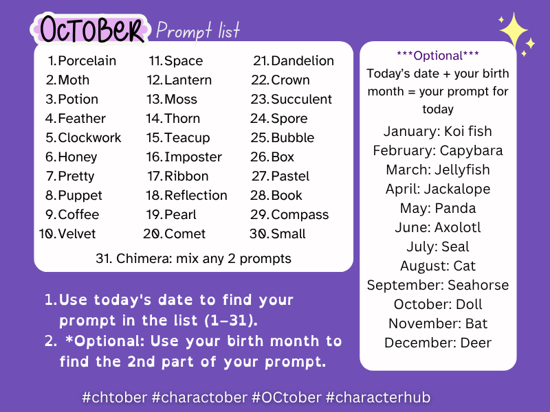 YukiDreamStudio's tweet photo. OCtober 2026 is here!
I'll be doing the same as last year - the OCtober challenge from CharacterHub!
#chtober  #characterhub  #october  #challenge https://t.co/KQRv0uqEtV