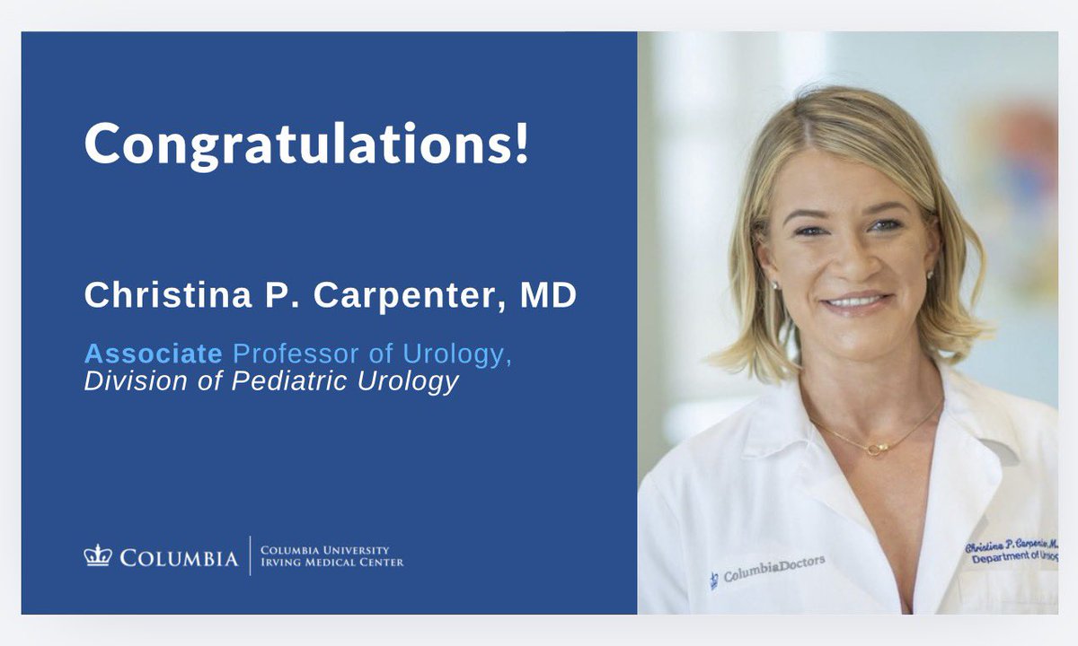 ColumbiaUrology's tweet photo. 🎊 Please join us in congratulating Dr. Christina Carpenter, Interim Chief of Pediatric Urology, on her promotion to Associate Professor!!
@SPU_Urology https://t.co/UpQA1zPEjI