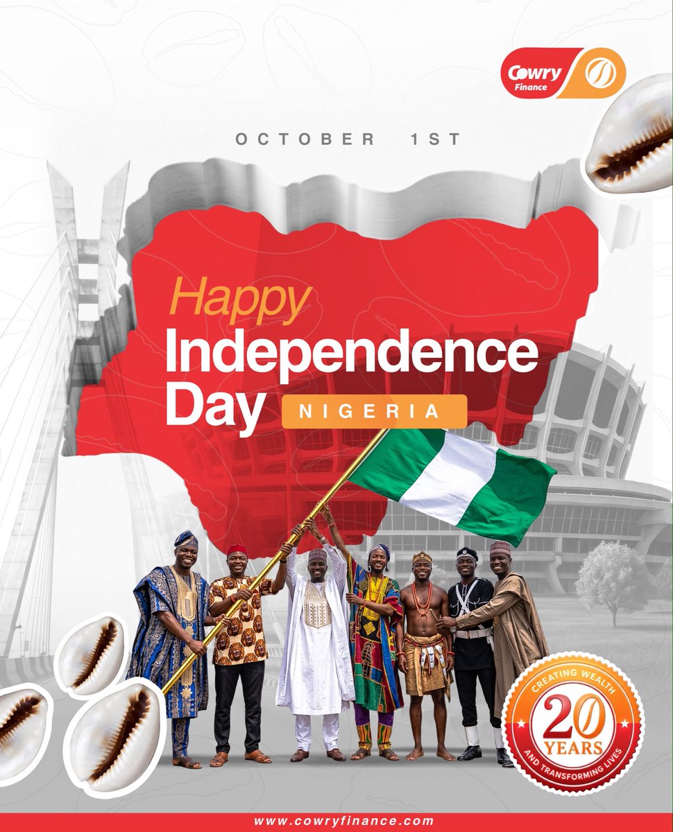 CowryFinance's tweet photo. Happy Independence Day, Nigeria! 🇳🇬

Together in unity, culture and pride, we celebrate the strength of our diversity and the hope of a brighter future. Happy Independence Day from all of us at Cowry Finance.

#NigeriaAt66 #IndependenceDayNG #CowryFinance #UnityInDiversity https://t.co/fGHoosYPFa