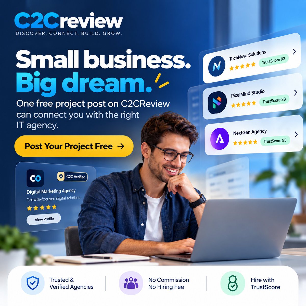RamgWebdesigner's tweet photo. Small business. Big dream. One free project post on C2CReview can connect you with the right IT agency.
Hire Trusted IT Agencies with TrustScore | Post your project
#SmallBusinessOwner #WebsiteDevelopment #C2CReview #DigitalGrowth #TrustScore #PostYourProject https://t.co/ykCoJK3gVg