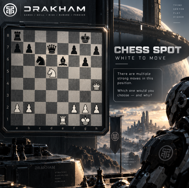 DrakhamDrops's tweet photo. CHESS QUIZ $50♟️

White to move.

There are multiple strong moves in this position - but which one would you choose?

Don’t just give the move. Explain why you think it’s best and what you expect Black to do next.

What’s your move? https://t.co/6KhF9T16yp