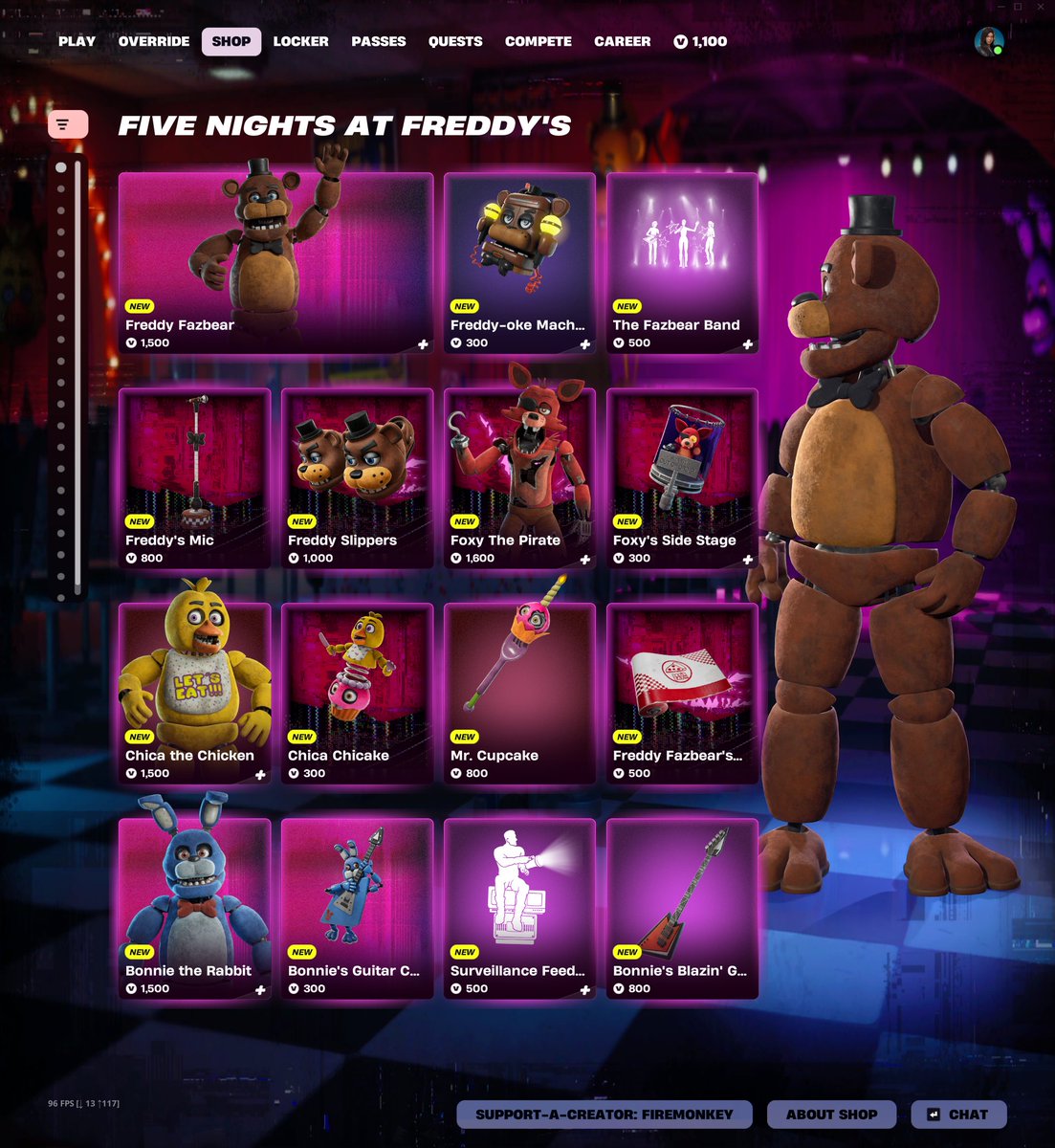 FireMonkey's tweet photo. All FNAF Cosmetic Prices Individually: https://t.co/uxaMNvCuOq