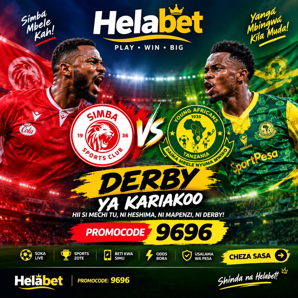 Mwesiga1010's tweet photo. π₯ DERBY YA KARIAKOO! π₯
Simba π¦ vs Yanga π’π‘ β muda wa burudani umefika!
π― Cheza na Helabet
Link hii hapa
πππ
https://t.co/ivicaDpDhA
π PROMOCODE: 9696
β‘ Cheza. Furahia. Shinda!
#Helabet #DerbyYaKariakoo #Simba #Yanga #PromoCode9696 https://t.co/BKjoZsrJdz