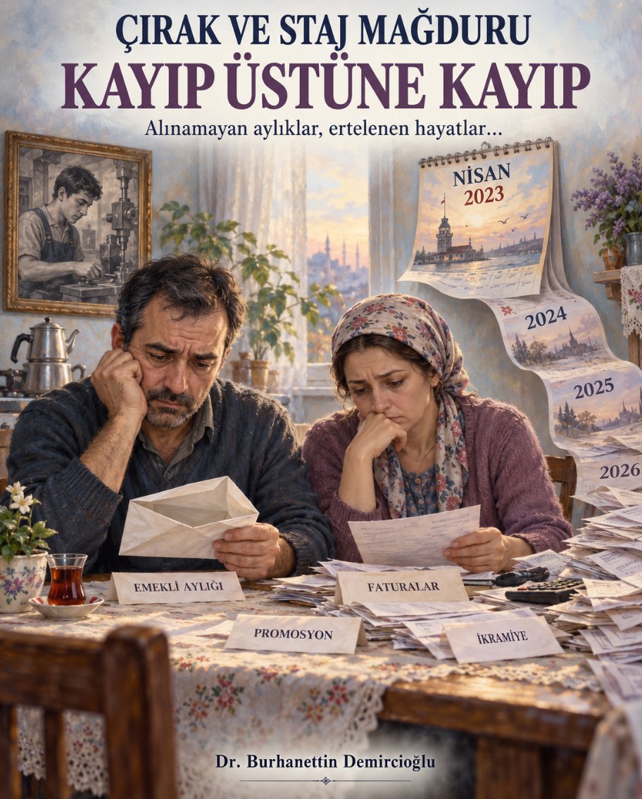 bdemircioglu's tweet photo. ÇIRAK VE STAJ MAĞDURU NE KAYBETTİ?
KAYIP ÜSTÜNE KAYIP
EYT düzenlemesi yapılırken çırak ve staj mağduriyeti de giderilseydi, gerekli prim günü ve sigortalılık süresini tamamlamış çok sayıda insanın hayatında yeni bir dönem başlayabilecekti.

Olmadı.

Emeklilik kapısının dışında kalanlar için bekleyiş devam etti. Ancak bu bekleyişin ekonomik bedeli yerinde durmadı. Alınamayan aylıkların üzerine başka kayıplar eklendi.

Çırak ve staj mağduru yalnızca emekliliği beklemedi; beklediği her dönemde yeni bir kayıpla karşılaştı.

1. Alabilecekleri emekli aylıklarından mahrum kaldılar.

Burada sözünü ettiğimiz kişiler; çıraklık veya staj başlangıçları emeklilik bakımından kabul edilseydi diğer şartları da sağlayarak Mart 2023’te başvurabilecek ve aylıkları 1 Nisan 2023’ten başlayabilecek olanlardır. Bütün çırak ve staj mağdurlarının aynı tarihte emekli olabileceğini söylemiyoruz.

Bu durumdaki ve hâlâ emekli olamamış bir kişi açısından Nisan 2023–Eylül 2026 dönemi, 42 aylık emekli gelirinden mahrum kalınan bir dönemdir.

Dokuz ay 2023’te, on iki ay 2024’te, on iki ay 2025’te, dokuz ay 2026’da…

Bu kayıp, bugünkü aylığın 42 ile çarpılmasıyla doğru hesaplanamaz. Her dönemde alınabilecek aylık, o dönemin artışları ve kişinin hizmet bilgileriyle ayrı ayrı belirlenmelidir.

Fakat hesabın temel gerçeği değişmez: Her alınamayan aylık, bir evin bütçesinde eksik kalan gelirdir.

2. Bayram ikramiyelerinden de mahrum kaldılar.

Emekli aylığı bağlanamayınca, bu aylığa bağlı bayram ikramiyelerinden yararlanma imkânı da doğmadı.

2023 yılında bayram başına 2.000 lira olan ikramiye, 2024’te 3.000 liraya, 2025’te 4.000 liraya yükseldi. İlgili ödeme şartlarını sağlayabilecek kişiler açısından bunlar da kayıp hesabına eklenmelidir.

Bayram ikramiyesi bir aile için torunun harçlığı, mutfak alışverişi veya ertelenmiş bir ihtiyacın karşılığı olabilirdi.

Bekleyen yalnızca bir emeklilik dosyası değildi. O dosyaya bağl�� aile hayatı da bekliyordu.

3. Banka promosyonlarından yararlanamadılar.

Emekli aylığı olmayınca emekli banka promosyonu alma imkânı da oluşmadı. SGK, Mart 2024’te promosyon tutarlarının 8.000–12.000 lira aralığına yükseltildiğini duyurdu.

Promosyon her yıl ödenen bir gelir değildir. Banka, aylık tutarı, kampanya ve taahhüt süresi dikkate alınmalıdır. Üç yıllık taahhüt dönemleriyle sunulan bu imkândan yararlanamamak da ekonomik kaybın bir parçasıdır.

4. Gecikme, gelecekte bağlanacak aylık bakımından da risk yarattı.

Mağduriyetin en ağır yönlerinden biri burada ortaya çıkıyor.

Bir insan geçmiş aylıklarını alamadığı gibi, daha sonra emekli olduğunda başvuru yılına bağlı hesaplama farkıyla da karşılaşabiliyor.

2024–2025 emeklilik başvuruları arasındaki fark, bunun somut örneğidir. Güncelleme katsayısı ve aylık artışlarının farklı işleyişi, benzer hizmet geçmişlerinde farklı aylıklar doğurabildi. Yaklaşık yüzde 30 fark konusu Bakanlığın açıklamalarına da yansıdı. Ancak bu oran, kişiye özel hesap yapılmadan bütün mağdurlara uygulanamaz.

Burada doğru ifade, “2024’te aylık bağlama oranı düştü, 2025’te tekrar düştü” değildir. Aylık bağlama oranı ile güncelleme katsayısı farklı unsurlardır; söz konusu kayıp, başvuru yılına bağlı aylık hesaplama farkıdır.

Emekliliğe hak kazanmış kişi avantajlı yılda başvurmayı değerlendirebilir. Başlangıcı kabul edilmediği için emekli olamayan çırak ve staj mağdurunun ise böyle bir seçeneği bulunmaz.

Tercih edemediği bir gecikmenin ekonomik sonucunu da kendisi taşır.

Bu nedenle mesele iki yönlüdür: Geçmişte alınamayan gelirler ve gelecekte bağlanacak aylığın daha düşük kalabilmesi.

Herkes için “kayıp iki katına çıktı” şeklinde kesin bir oran verilemez. Ancak mağduriyetin hem geçmiş gelire hem gelecekteki gelire uzanabildiği açıktır.

5. Parayı zamanında kullanabilme imkânını kaybettiler.

Alınamayan aylığın kaybı yalnızca tutarından ibaret değildir.

O para zamanında alınsaydı kredi kartı borcu azaltılabilir, kredi kapatılabilir, kira ödenebilir veya tasarruf yapılabilirdi.

Herkesin parasını yatırımla değerlendireceğini varsayamayız. Fakat borcu olan bir kişi için zamanında gelen gelir, faiz yükünü azaltma imkânıdır.

Dolayısıyla kayıp hesabında yalnızca muhtemel yatırım getirisi değil, gelir yokluğu nedeniyle taşınan ek borçlanma maliyeti de incelenmelidir. Aynı para için hem yatırım getirisi hem borç faizi gelişigüzel toplanmamalı; kişinin gerçek durumuna göre hesap yapılmalıdır.

6. Kıdem tazminatını zamanında değerlendirme imkânı da ertelendi.

Emekli olabilseydi, kıdem tazminatına hak kazanma koşullarını sağlayarak işten ayrılan kişi, işyerinden alacağı toplu parayla borçlarını kapatabilir, ailesinin ihtiyaçlarını karşılayabilir veya yatırım yapabilirdi.

Emekliliğin gecikmesi, bu imkânı da erteledi.

Buradaki kayıp, kıdem tazminatının bütünüyle ortadan kalkması değildir. O parayı zamanında kullanabilmenin, borç faizinden kurtulmanın ve muhtemel getirisinden yararlanmanın gecikmesidir.

Elbette yaş dışındaki emeklilik şartlarını tamamlayarak veya başka bir yasal gerekçeyle kıdem tazminatını zaten alabilecek kişilerin durumu ayrıca değerlendirilmelidir. Bu kayıp herkes için otomatik kabul edilemez.

Fakat bu imkânı emeklilikle birlikte elde edebilecek kişi açısından bekleyen yalnızca emekli aylığı değil, yılların emeğiyle kurulacak hayat planıdır.

7. Emeklilikle çalışma hayatını yeniden planlama imkânını kaybettiler.

Mevzuatın izin verdiği özel sektör çalışmalarında, şartları sağlayan emekliler aylıklarını alırken sosyal güvenlik destek primi kapsamında çalışabilir. Kamu çalışmaları ve diğer istisnalar ayrıca değerlendirilir.

Bu imkândan yararlanabilecek bir mağdur açısından “Zaten çalışıyordu, kaybı yok” denilemez. Çalışma ücreti, alınabilecek emekli aylığının yerine geçmez.

Bazıları çalışmayı sürdürmek, bazıları daha hafif bir işe geçmek, bazıları ise dinlenmek isteyecekti.

Bekleyiş, bu tercihleri de erteledi.

8. Ailelerinin hayat planı bozuldu.

Emeklilik hesabı evde yapılır.

“Borcu kapatırız.”
“Çocuğun eğitimine destek oluruz.”
“Biraz daha rahat yaşarız.”
“Sağlığımıza zaman ayırırız.”

Emeklilik ertelendikçe bu planlar da ertelendi. Geçim sıkıntısı içindeki aile, beklediği gelire ulaşamadı. Borçlar, faturalar ve ihtiyaçlar beklemedi.

Bekleyişin sağlık, çalışma gücü ve aile yaşamı bakımından da bir bedeli vardır. Emeklilik gününü göremeden hayatını kaybeden kişinin yaşayamadığı yılları hiçbir ödeme geri getiremez. Geride kalanların sosyal güvenlik hakları ise ayrıca değerlendirilmelidir.

Çözüm, biriken kaybı da görmelidir.

Yapılacak düzenleme yalnızca “Bugünden itibaren emekli olabilirsiniz” demekle yetinmemelidir. Başlangıcın kabulüyle birlikte, gecikmenin gelir ve aylık hesabındaki sonuçları da değerlendirilmelidir.

EYT düzenlemesindeki geçici 95’inci madde, kendi kapsamında geriye dönük ödeme yapılmayacağını açıkça belirtmektedir. Dolayısıyla gelecekte başlangıcın kabul edilmesi, tek başına Nisan 2023’ten itibaren bütün aylıkların otomatik ödeneceği anlamına gelmez. Geçmiş kayıpların telafisi isteniyorsa bunun hukuki dayanağı da düzenlemede açıkça kurulmalıdır.

Çırak ve staj mağduru yalnızca bir başlangıç tarihinin kabulünü beklemiyor. O tarihin kabul edilmemesinin hayatından götürdüklerinin de görülmesini istiyor.

Alınamayan aylıklar, kaçırılan ikramiyeler, yararlanılamayan promosyonlar, zamanında kullanılamayan kıdem tazminatı, büyüyen borçlar, ertelenen yaşam ve gelecekteki aylık riski…

Hep aynı insanın sırtına yükleniyor.

Halkın sözüyle: Hep vur abalıya!

Artık kayıp üstüne kayıp eklemenin değil, biriken kaybı görerek çözüm üretmenin zamanıdır.