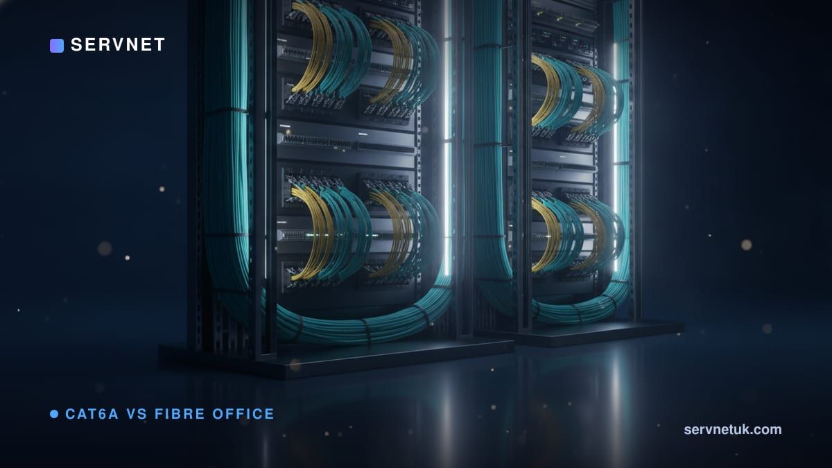 ServnetUK's tweet photo. Our take: Cat6a vs Fibre Office Cabling: The 25-Year Decision

Cat6a vs fibre office cabling guide for UK IT leaders. Compare 2026 installation costs, 100m channel reach, labour breakdowns, and hybrid architectures.

Read the analysis: https://t.co/CxrCsmbndX

#StructuredCabling https://t.co/Aebmdtg9fj