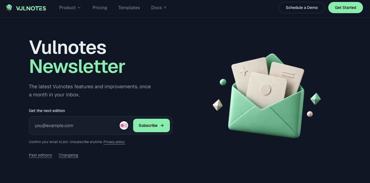vulnotes's tweet photo. The first Vulnotes newsletter is out 📬
Keep up with what we’re building and what’s new in Vulnotes.

Read it 👉 https://t.co/WfDuZdJmQC
Get the next ones in your inbox 👉 https://t.co/2P0d6v5Fvp https://t.co/5jmxtqDGmL