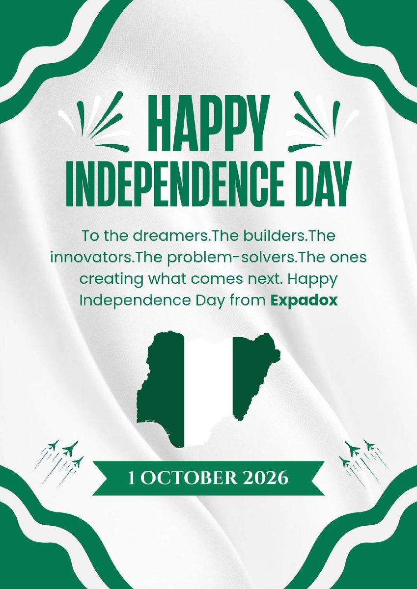 expadoxhq's tweet photo. 66 years of independence, and the work of building continues.

A stronger Nigeria starts with skilled people, meaningful opportunities, and a workforce equipped to create value.

Happy Independence Day, Nigeria. 🇳🇬

#Expadox #workforcedevelopment #happyindepence #nigeriaat66 https://t.co/Cqiz7SqZGJ