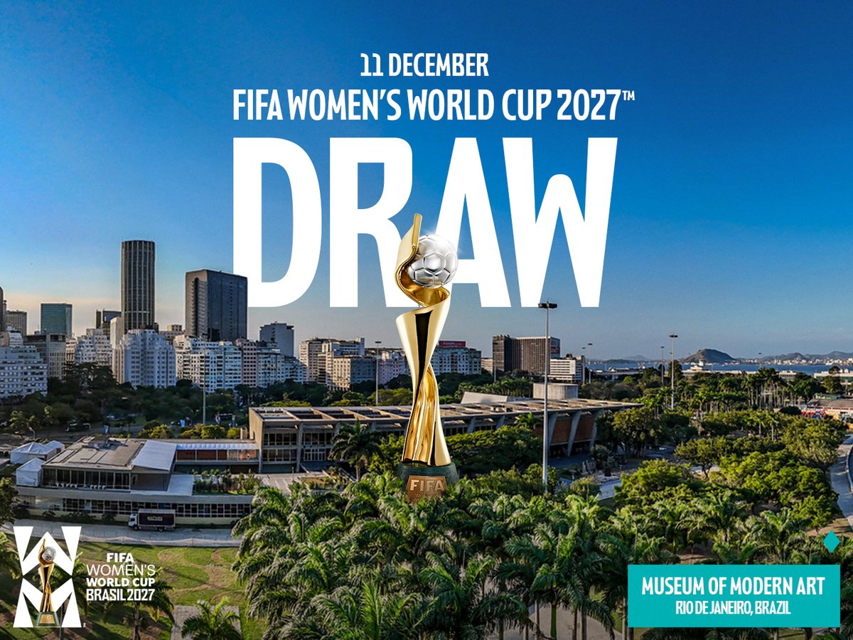 fifamedia's tweet photo. Media accreditation application window for the Final Draw for the FIFA Women’s World Cup 2027™ now open 🇧🇷⚽🌍

🔗 Further details - including accommodation, transportation and visa information - now available on the FIFA Media Hub ➡️ https://t.co/FqBhQXgZEN

The Final Draw for the FIFA Women’s World Cup Brazil 2027™ will take place on Friday 11 December 2026 at the Museum of Modern Art (MAM Rio) in Rio de Janeiro. The media accreditation window will close on 30 October 2026.