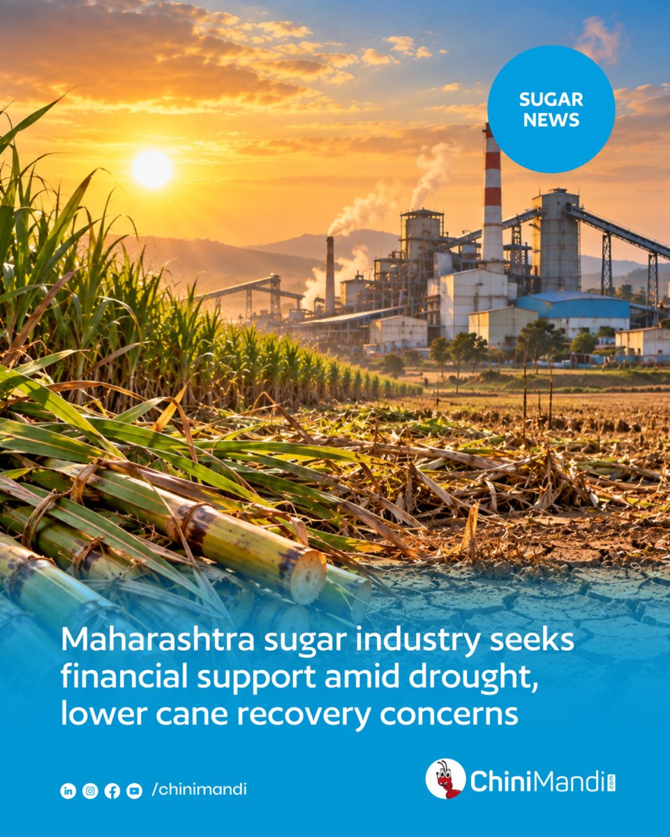 ChiniMandi's tweet photo. Maharashtra: NFCSF seeks financial support for sugarcane farmers and mills amid drought concerns 

The National Federation of Cooperative Sugar Factories (NFCSF) has sought financial assistance from the Maharashtra government for sugarcane farmers and sugar mills ahead of the 2026–27 crushing season.

Citing drought conditions, lower cane availability and the likelihood of reduced sugar recovery, NFCSF president Harshavardhan Patil has demanded ₹1,000 per tonne for sugarcane farmers and ₹500 per tonne for sugar mills to help offset the impact of lower recovery.

Read the full article here🔗
https://t.co/CAJrau1gvO

#ChiniMandi #ChiniMandiUpdates #NFCSF #MaharashtraSugarcane #SugarSeason2026
