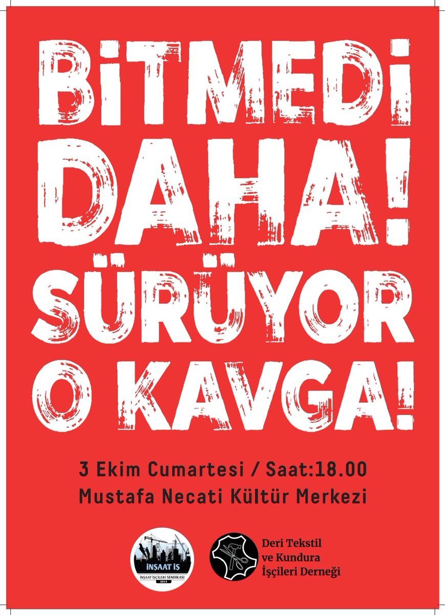 ozguryasamizmir's tweet photo. İnşaat-İş Sendikası ve Deri-Tekstil-Kundura İşçileri Derneği'nin düzenlediği Adnan Yücel Gecesi 3 Ekim Cumartesi akşamı saat 18.00'de Mustafa Necati Kültür Merkezi'nde...

"İyi ki silahlanmışız acılara karşı
Türküsüz çıkmamışız yollara..." demek için bu işçi gecesinde buluşalım. https://t.co/XEzYYo3YYb
