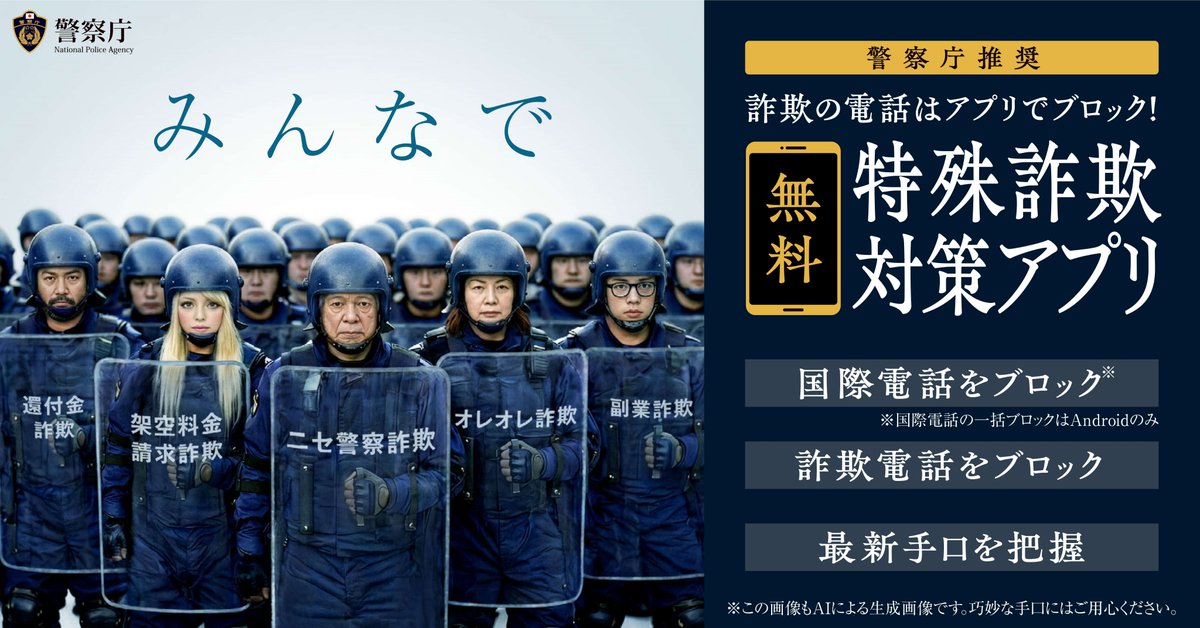 NPA_KOHO's tweet photo. 🚨特殊詐欺🚨

令和８年８月末（暫定値）
認知件数：29,687件（＋3,732件）
被害額：2,360.7億円（＋588.4億円）
※（）内は前年同期比

まずできる予防として警察庁推奨アプリをいれよう‼

統計資料や警察庁推奨アプリの詳細は警察庁ＨＰで確認https://t.co/l00OavdoT2 https://t.co/9WGShkdHht