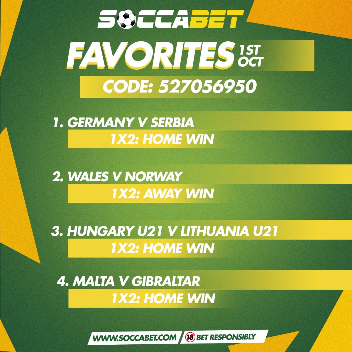 soccabet's tweet photo. Safe Favorites Thriller and Other Sports predictions are available now. Pick from these daily predictions and bet responsibly on the soccabet app. #betwithsoccabet #betresponsibly🔞 https://t.co/VfTiwIN3qH