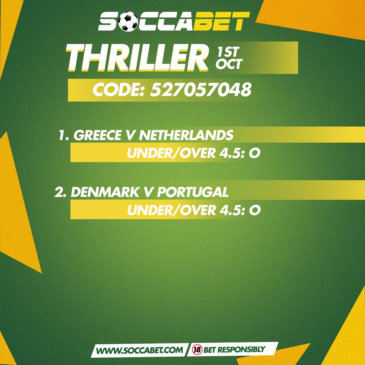 soccabet's tweet photo. Safe Favorites Thriller and Other Sports predictions are available now. Pick from these daily predictions and bet responsibly on the soccabet app. #betwithsoccabet #betresponsibly🔞 https://t.co/VfTiwIN3qH