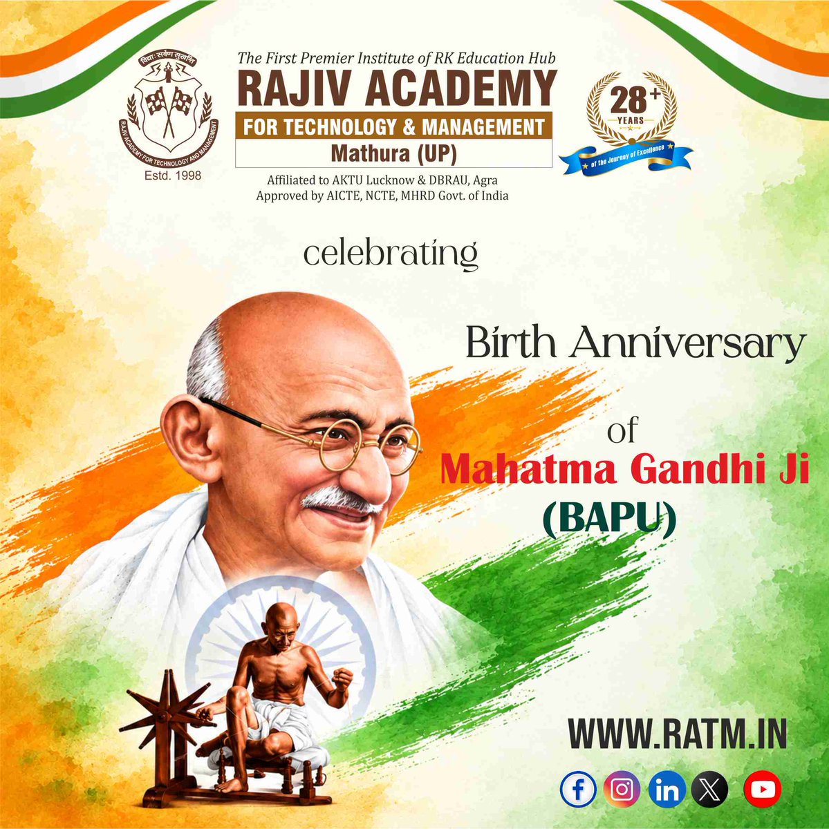 RATM_Mathura's tweet photo. #RATM #Celebrating #Birth Anniversary #Mahatma Gandhi Ji (BAPU). https://t.co/Pm1wtWRLt5