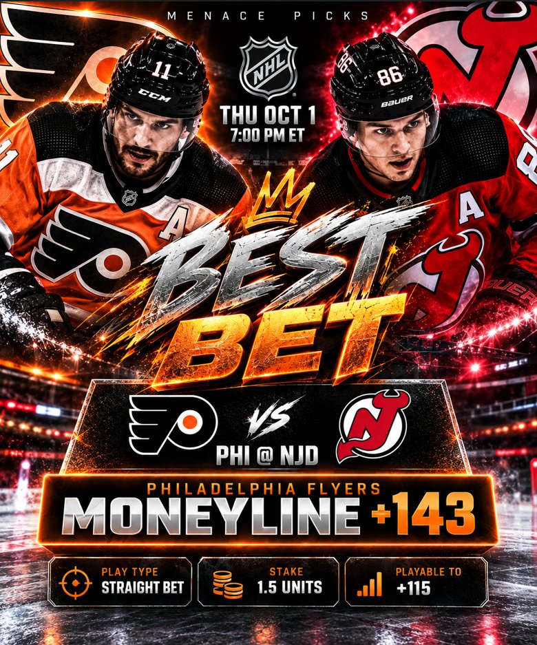 itsluijy's tweet photo. 🚨 NHL BEST BET 🚨
🏒 PHILADELPHIA FLYERS ML +143
💰 1.5U STRAIGHT BET
📉 PLAYABLE TO +115
#MENACEPICKS 🤑 https://t.co/VxpQG7bjAU