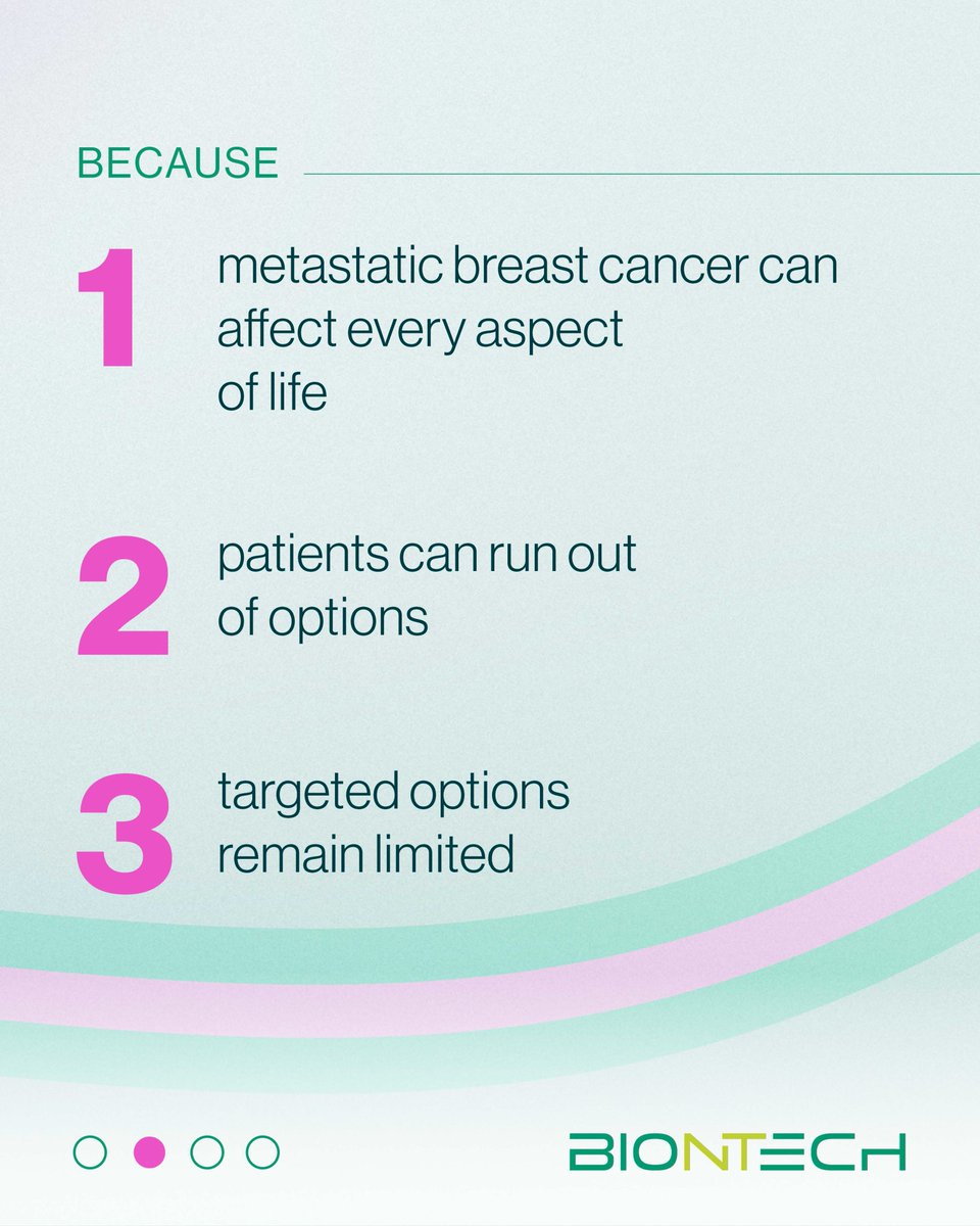 BioNTech_Group's tweet photo. 🎗 Not every breast cancer journey looks the same.

For people living with metastatic breast cancer, treatment can become part of everyday life and options may change over time.

Here are 5 reasons why continued research matters, during #BreastCancerAwarenessMonth and every day. https://t.co/nyjP6lDpk5