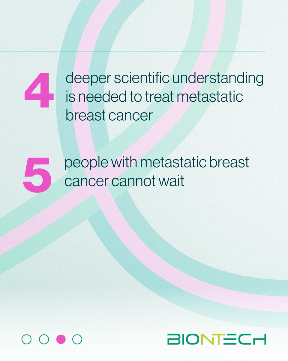 BioNTech_Group's tweet photo. 🎗 Not every breast cancer journey looks the same.

For people living with metastatic breast cancer, treatment can become part of everyday life and options may change over time.

Here are 5 reasons why continued research matters, during #BreastCancerAwarenessMonth and every day. https://t.co/nyjP6lDpk5