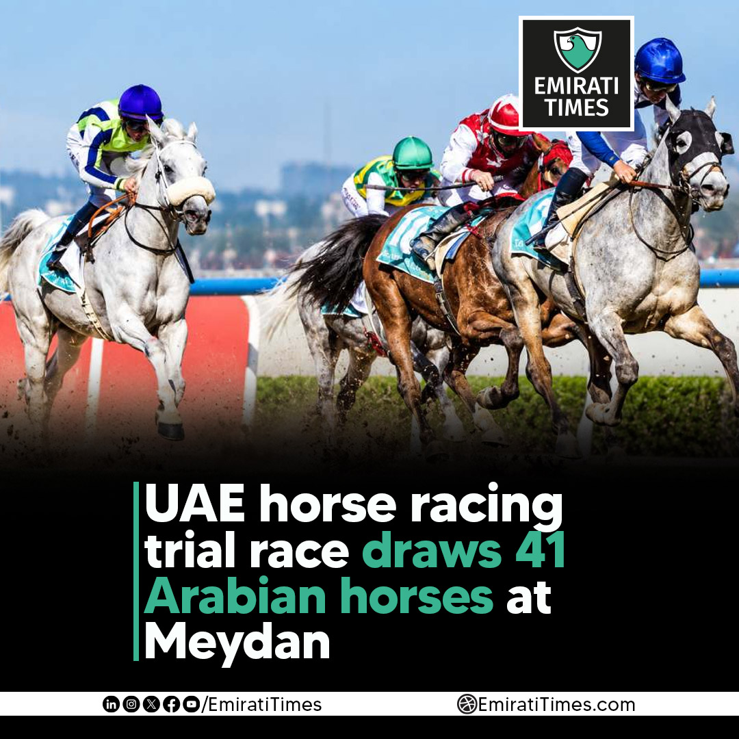 EmiratiTimes's tweet photo. The UAE Horse Racing Authority announces 41 purebred Arabian horses for the first trial race of the 2026-2027 season at Meydan.
https://t.co/FMTk0Bj9Hm

#UAEHorseRacing #HorseRacingUAE #MeydanRacecourse #Meydan #ArabianHorses #PurebredArabian #HorseRacing  #EmiratiTimes https://t.co/g9u5gDJEu0