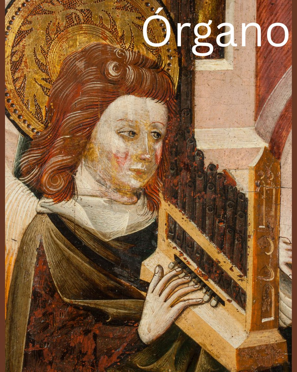 MuseodeZaragoza's tweet photo. Celebramos el #DíaDeLaMúsica con "María, reina de los Cielos", de Blasco de Grañén.
8 ángeles músicos acompañan a la Virgen con un rabel, una guitarra medieval, dos chirimías, una viola, un arpa gótica, un órgano portátil y un laúd.

Una auténtica orquesta celestial del siglo XV. https://t.co/lpBOscV9vY