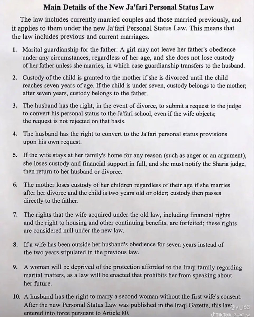 8uury's tweet photo. These are the texts of the backward Jaafari law
Protect women's rights!
#WomensRights
#ChildrensRights
#NoToTheJaafariCode
#No_To_The_Jaafari_Law
#HumanRights https://t.co/OPXsv7PZVW