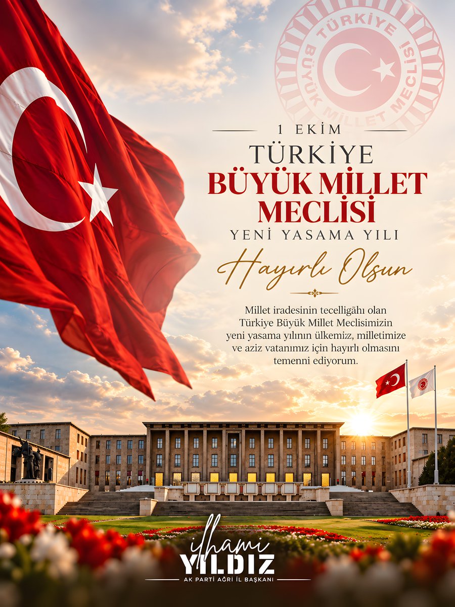 Dtilhamiyildiz's tweet photo. 1 Ekim | Türkiye Büyük Millet Meclisi Yeni Yasama Yılı

Millî irademizin temsil edildiği Türkiye Büyük Millet Meclisimizin yeni yasama yılının ülkemize, milletimize ve demokrasimize hayırlı olmasını diliyorum.

Yeni yasama döneminin; milletimizin beklenti ve ihtiyaçlarının ele alındığı, ülkemizin geleceğine yönelik önemli çalışmaların gerçekleştirildiği, ortak akıl ve istişarenin ön planda tutulduğu verimli bir dönem olmasını temenni ediyorum.

Başta Ağrı Milletvekilimiz Sayın Ruken Şahin Kilerci olmak üzere, Gazi Meclisimizde görev yapan tüm milletvekillerimize çalışmalarında başarılar diliyorum.

Yeni yasama yılımız hayırlı olsun.