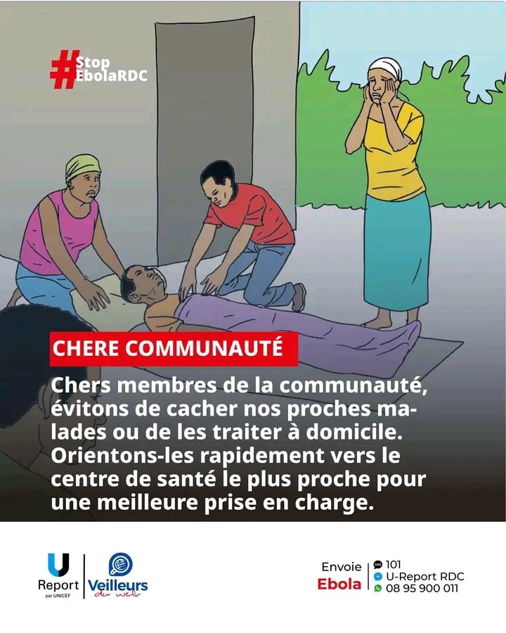 ebwaLepenseur's tweet photo. Que ferais-tu si un proche présentait des signes suspects d’Ebola? Cacher un malade ne le protège pas. Au contraire, cela le met en danger.
Orientons-le vite vers le centre de santé le plus proche.
Envoie « EBOLA » par SMS au 101. C’est gratuit !
#StopEbolaRDC
#VeilleursduwebRDC5 https://t.co/jZpH0D38ow