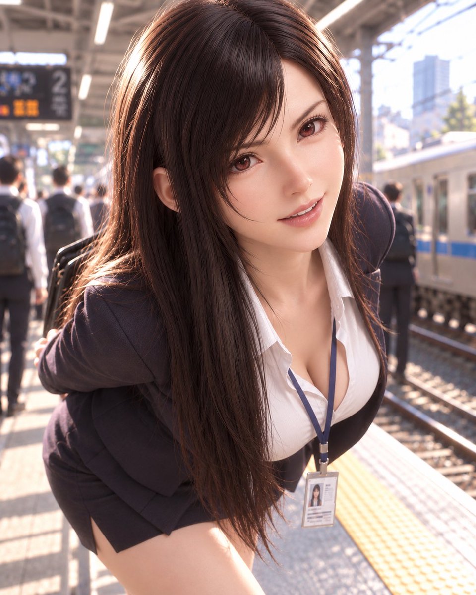 ifgame_jp's tweet photo. もしもティファが会社の後輩だったら。

満員電車で朝の通勤を終えて、会社の前で。
「じゃあ、また後で…」

こんな満員電車なら毎日でも😅

#FF7 #Tifa #AIart #AIファンアート #IFGAME https://t.co/KUGQUMz1ic