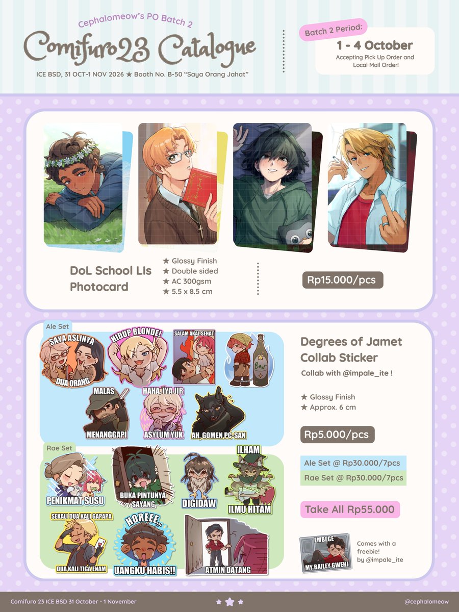 cephalomeow's tweet photo. [ RT+❤️ appreciated! ]

⭑ ࣭ Cephalomeow's #CF23 PO Batch 2 is open! ⭑ ࣭ 

🗓️ PO period 1 - 4 October 2026
📍 Comifuro 23 BOTH DAYS
📍 Booth no. B-50
📦 Pick up OTS &amp; local mail order (JNE)

🔗PO link https://t.co/diD6wCXCdc

─ Degrees of Lewdity DoL 

#comifuro23 https://t.co/rO3RyMAnol