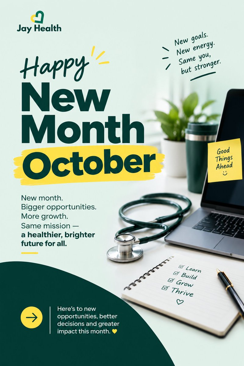 _theJayHealth's tweet photo. Hello, October!

A new month, new opportunities, and another chance to take one step closer to your career goals.

Here's to clarity, growth and new possibilities. 

Happy New Month from Jay Health! https://t.co/j9sw71amgw