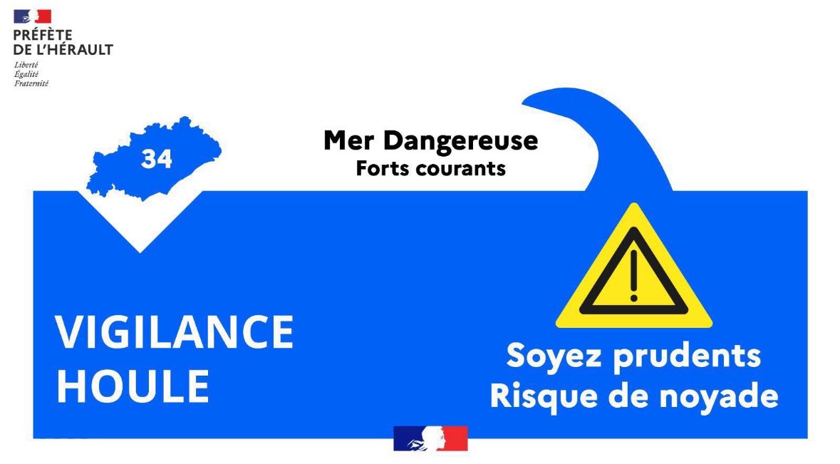 Image de Préfète de l'Hérault - ⚠️ Vigilance vagues dangereuses dans l'#Hérault 

🌊 De fortes vagues, pouvant atteindre 1,5m sont a
