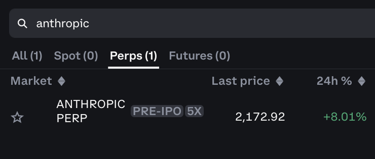 CoinbaseMarkets's tweet photo. Anthropic has listed for IPO. But you don’t need to wait to trade.

Get exposure to Anthropic any day, any time on Coinbase.

The magic of pre-IPO perps. https://t.co/Erewhuk1bB
