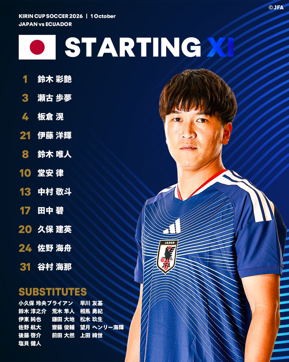 J_League's tweet photo. 𝑺𝑻𝑨𝑹𝑻𝑰𝑵𝑮 𝑿𝑰🇯🇵

🏆 キリンカップサッカー2026
🆚 日本代表 vs エクアドル代表
🕖️ 19:10KO
🏟 横浜国際総合競技場
📺 TBS系列 / TVer

#サッカー日本代表
#Ｊリーグ https://t.co/DBsZqSbaHD