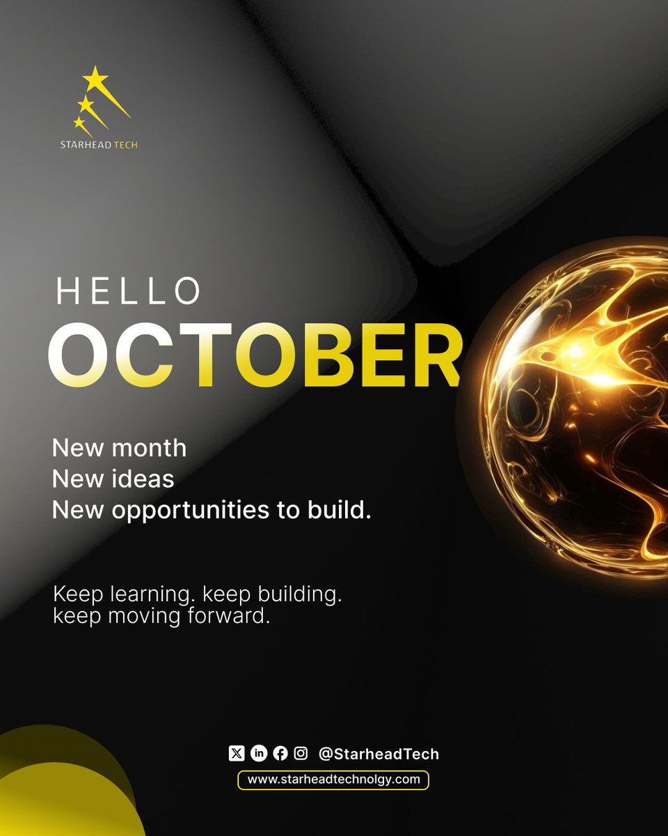 _StarheadTech's tweet photo. Happy New Month, Starhead family!
October begins with a big celebration: Happy Independence Day, Nigeria!

May this month bring you growth, new opportunities, and big wins. Let's keep building the future together. 💚🤍💚

•••
#StarheadTech #HappyNewMonth #October #NigeriaAt66 https://t.co/oEI3ReCMyV